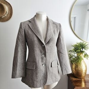 Vintage 1960s Austin Hill Herringbone Wool Blazer Jacket Tailored Tweed Academia